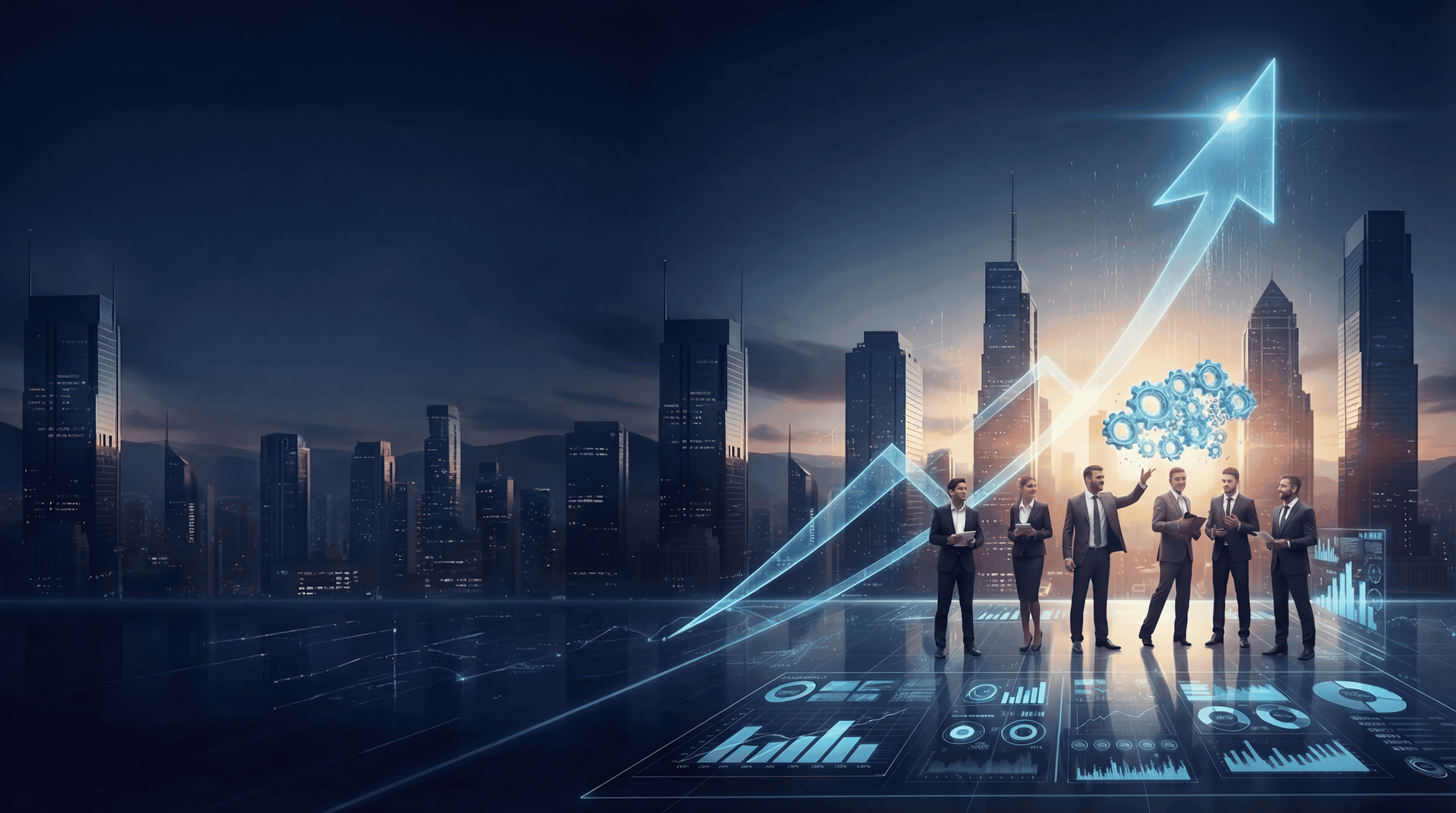 Corporate meeting in a modern office with glass walls